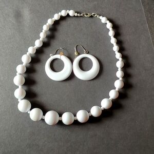 White bead necklace with matching earrings